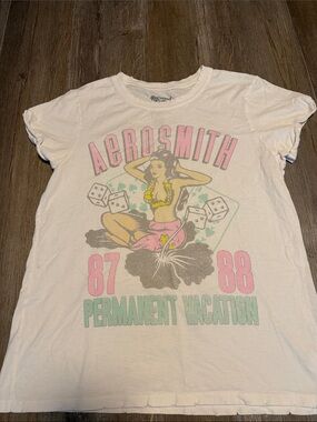 Recycled Karma White Tee with Aerosmith Logo